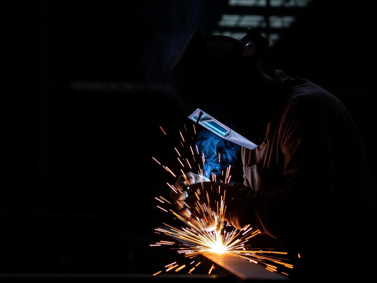 Welder fabricating structural steel